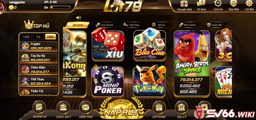 Những trò chơi hấp dẫn tại cổng game Lot79 Club